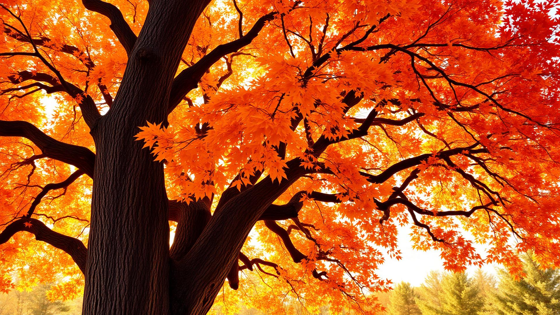 A pecan tree with golden autumn leaves